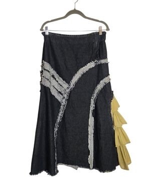Paper Lace Dark Wash Denim Boho Maxi Skirt Size Small